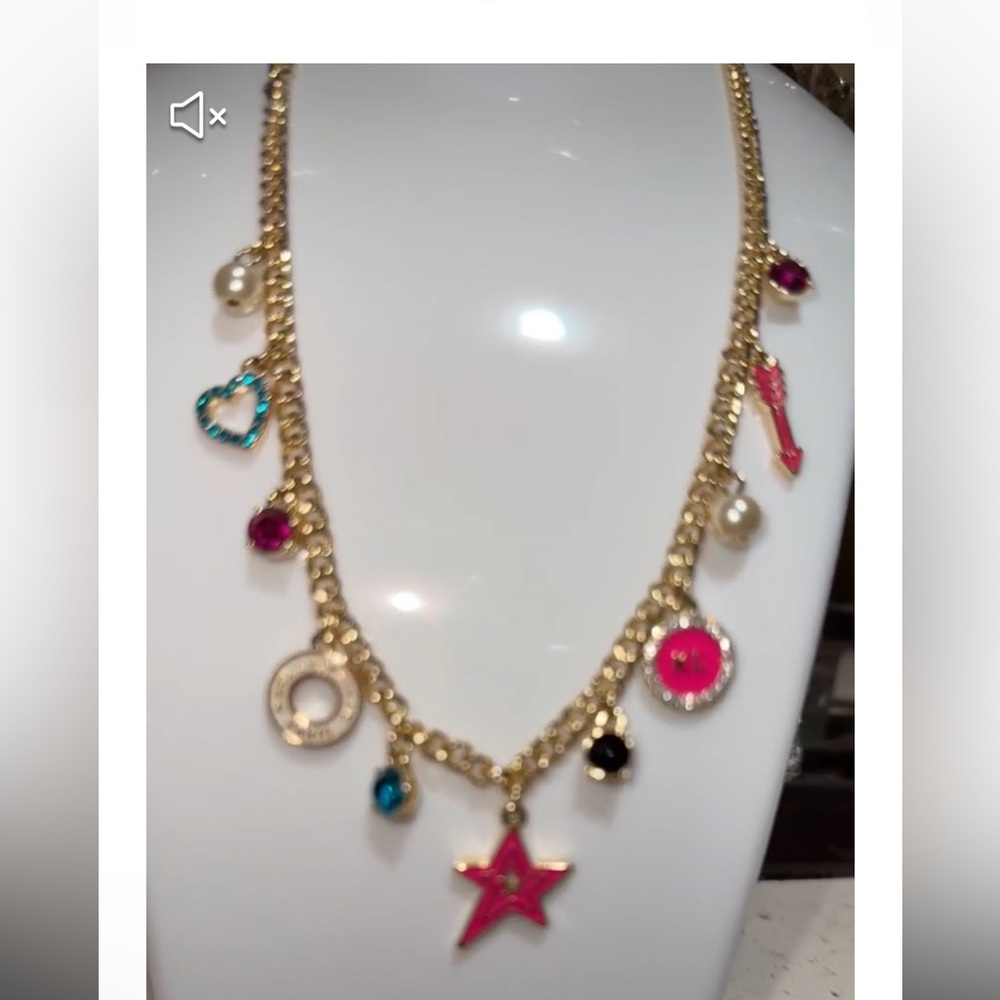 Karl Lagerfeld  Gold-Tone Mixed Stone Multi-Charm Statement Necklace